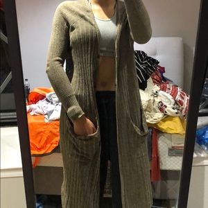 Long Olive Knit Cardigan